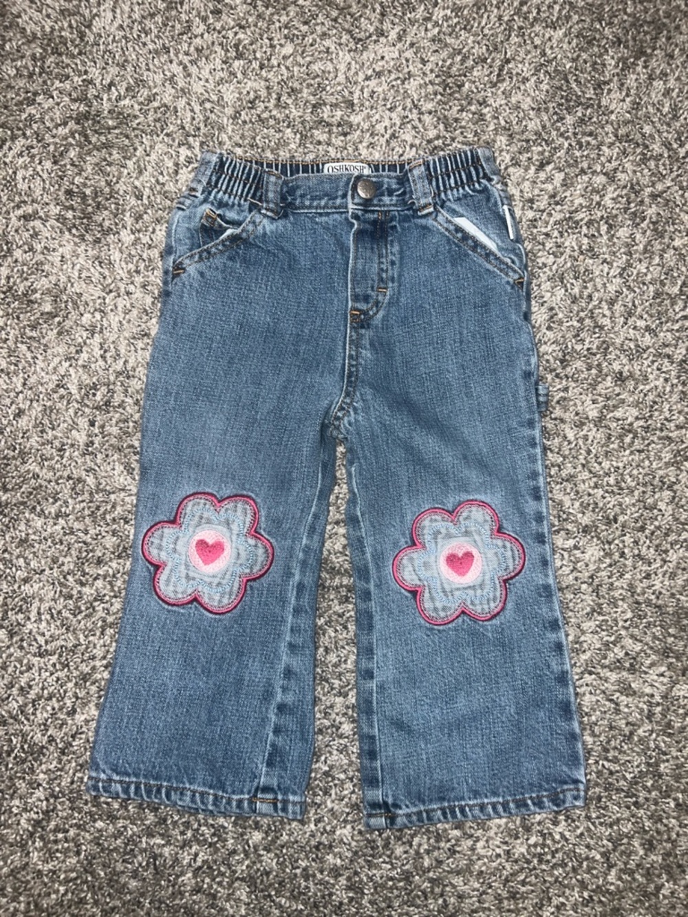 Vintage OshKosh B'gosh Girls' Denim Jeans with Flower and Heart Patches